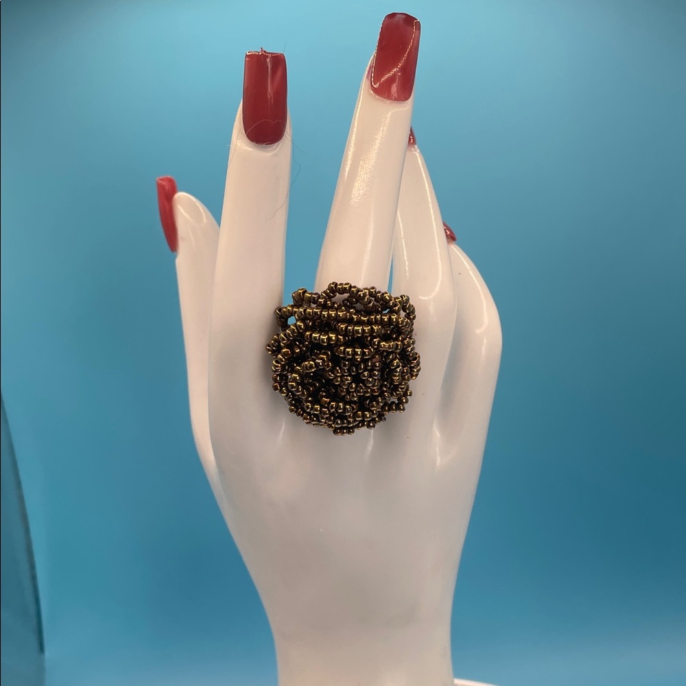 Beaded Statement Ring in brown seed beads size 8